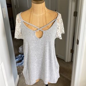 Gray Lace Sleeve Women's Top